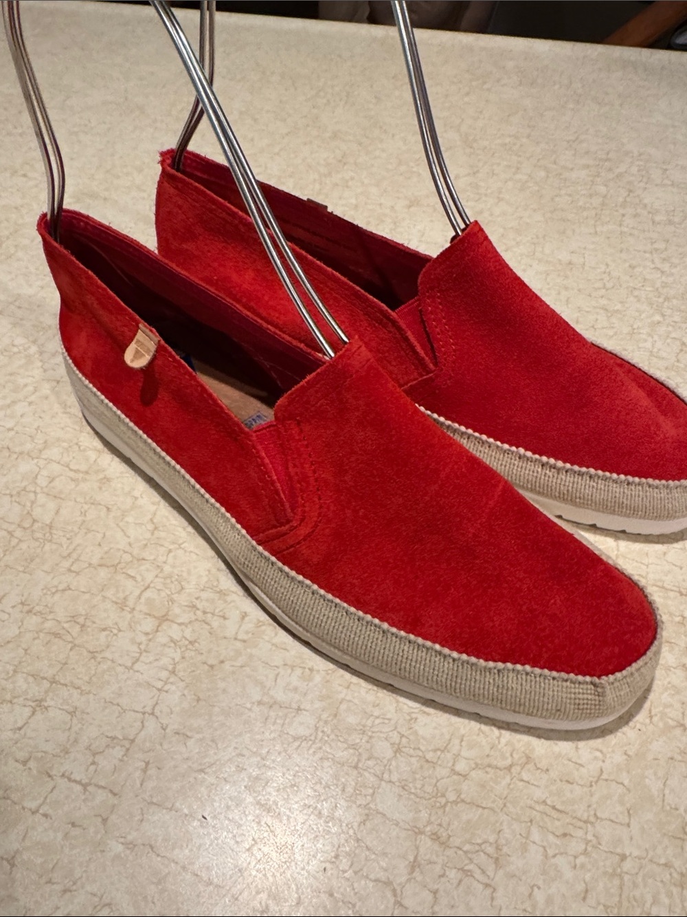 Red Suede Slip-On Loafers